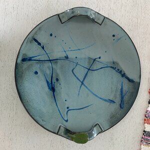 Studio PotteryHand-Formed Handled Platter Serving Tray Signed  Blue Green Glaze